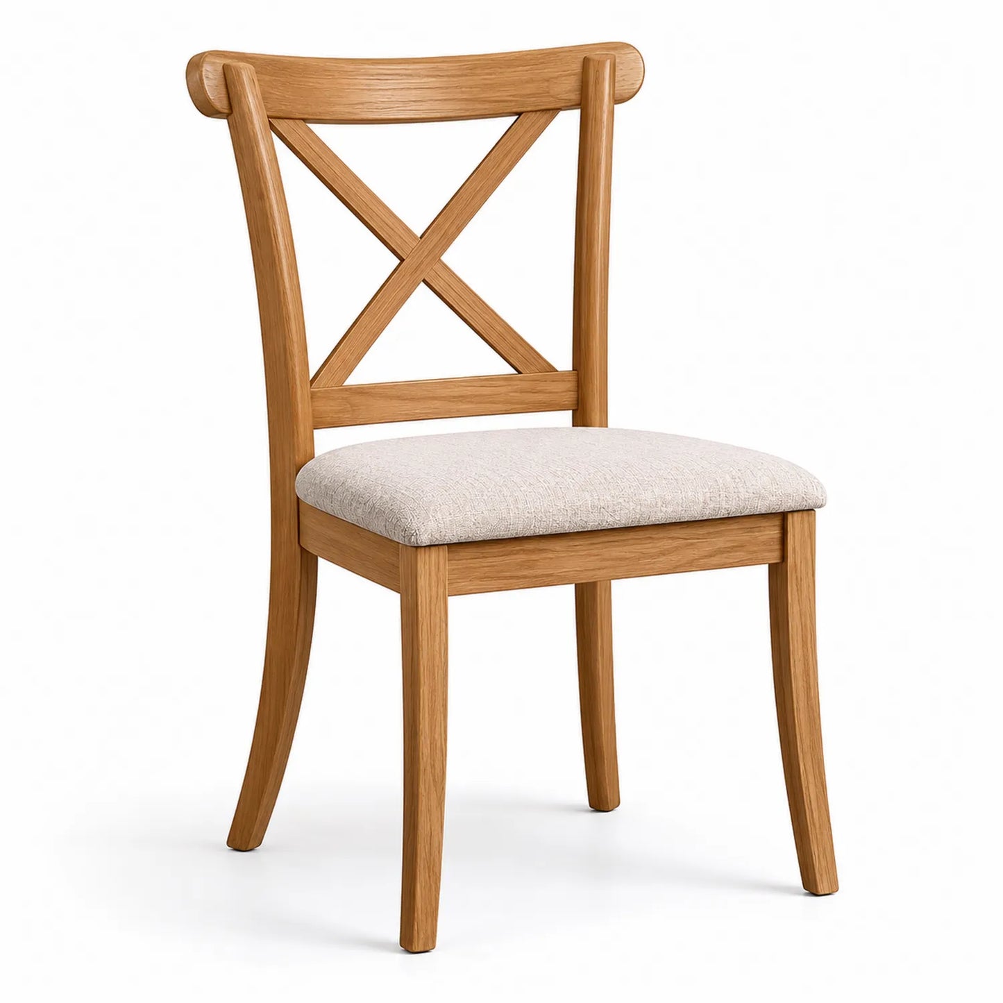 Chaise en bois clair avec assise en tissu beige