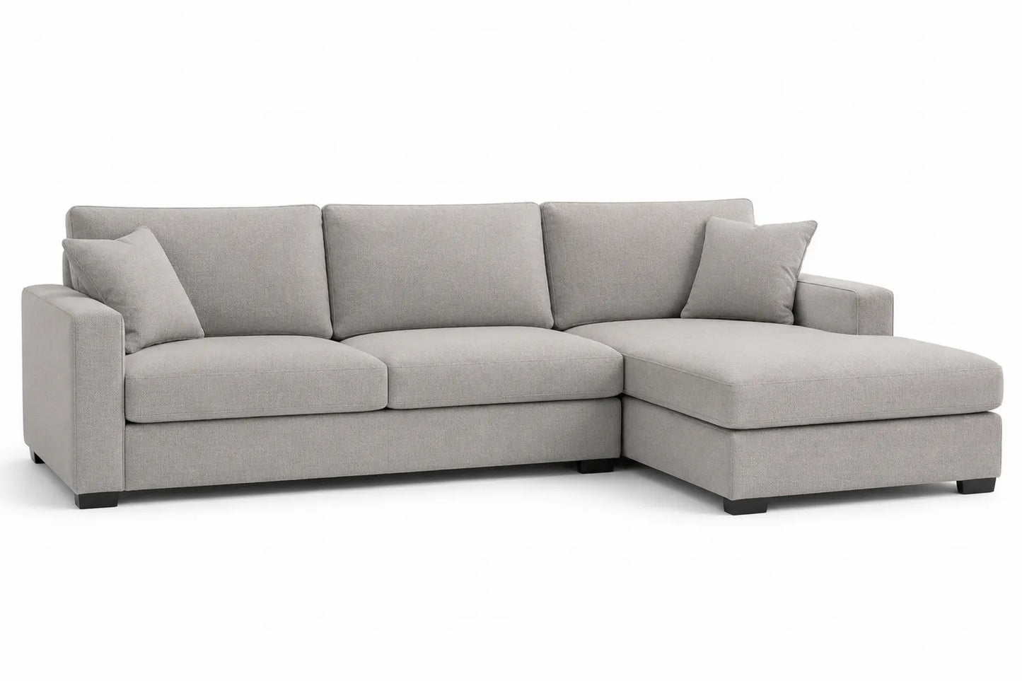 Canapé d'angle en tissu gris clair avec méridienne réversible