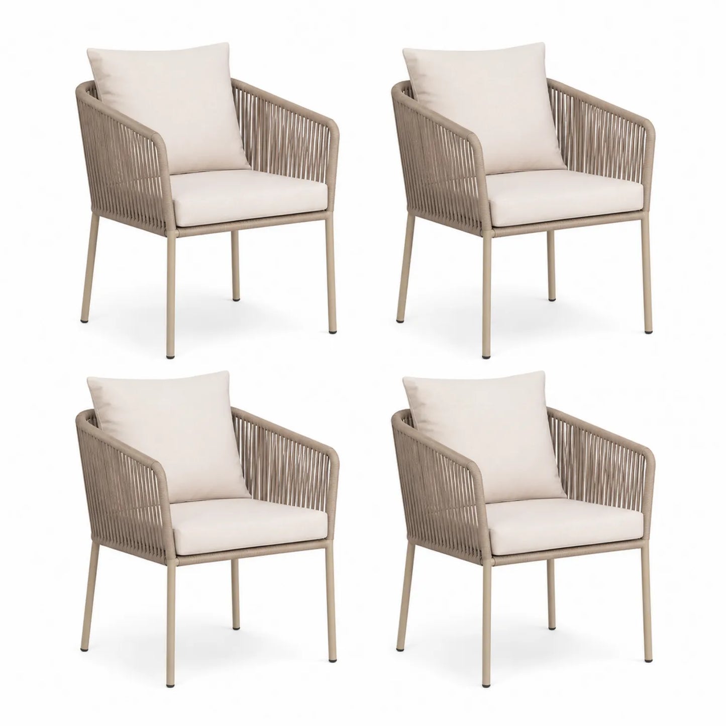 Lot de 4 chaises d'extérieur en aluminium et polyester Beige