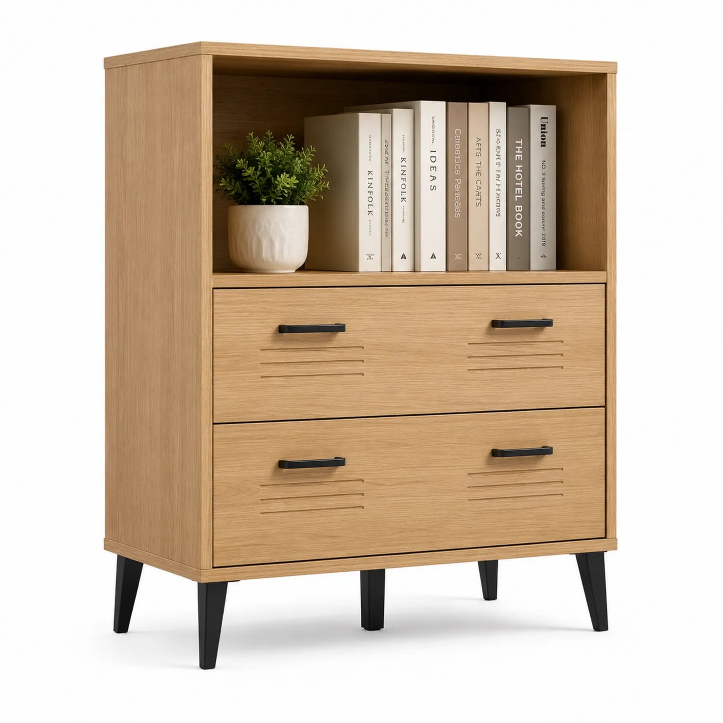 Bibliothèque en Bois avec Deux Tiroirs et Étagère en Chêne Clair