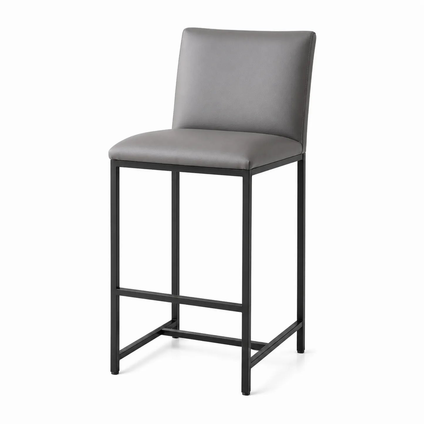 Chaise en cuir synthétique gris avec structure en métal noir