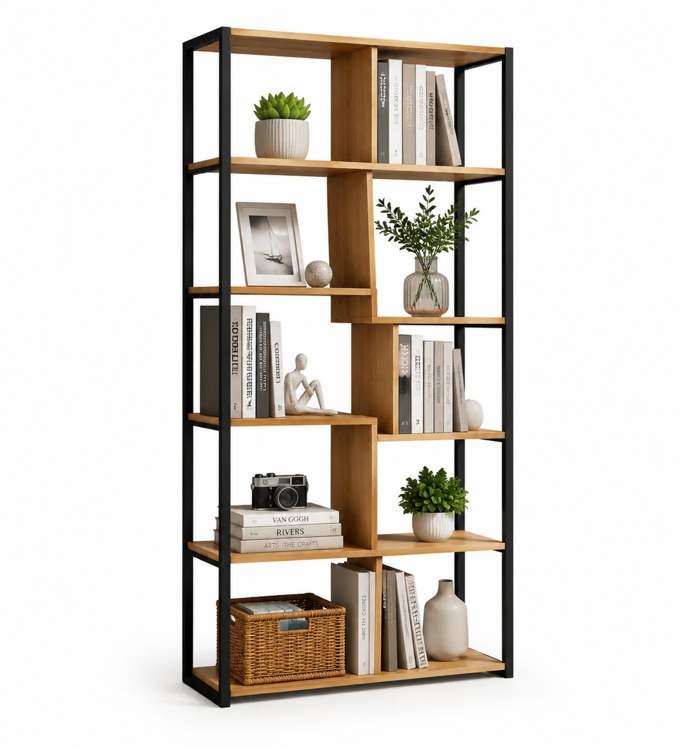 Étagère en panneaux de particules et métal noir 180x90x35cm