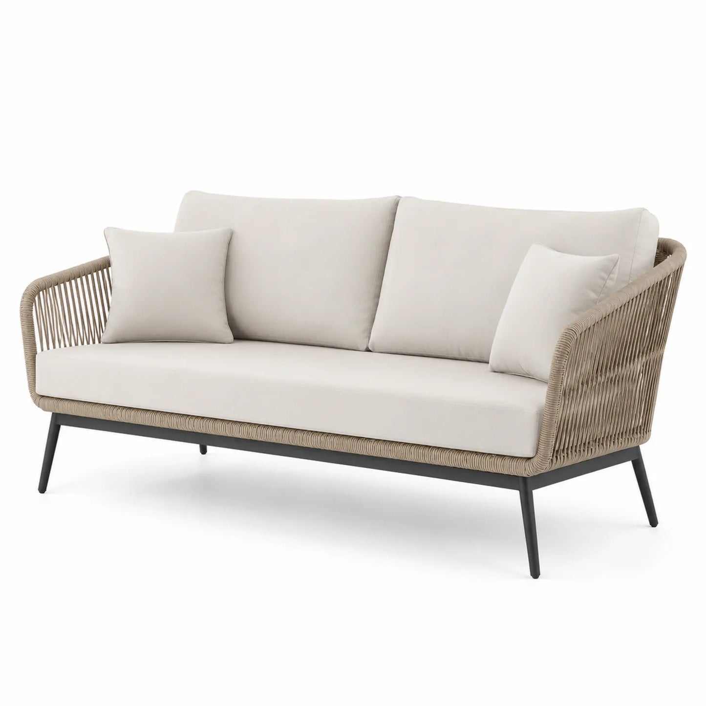 Canapé d'extérieur 3 places en corde avec coussins Beige