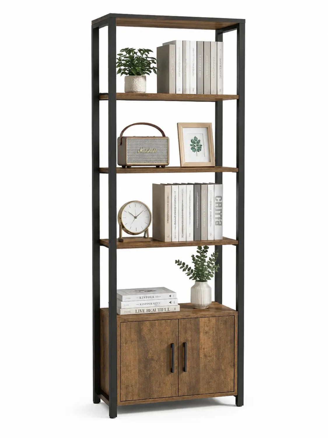 Étagère en bois et métal avec portes 180 cm