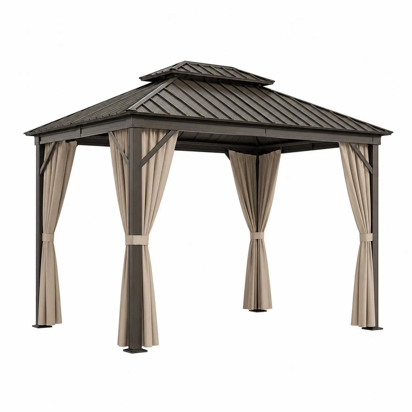 Pavillon en Aluminium avec Toit en Acier et Rideaux Beige 3x4 m