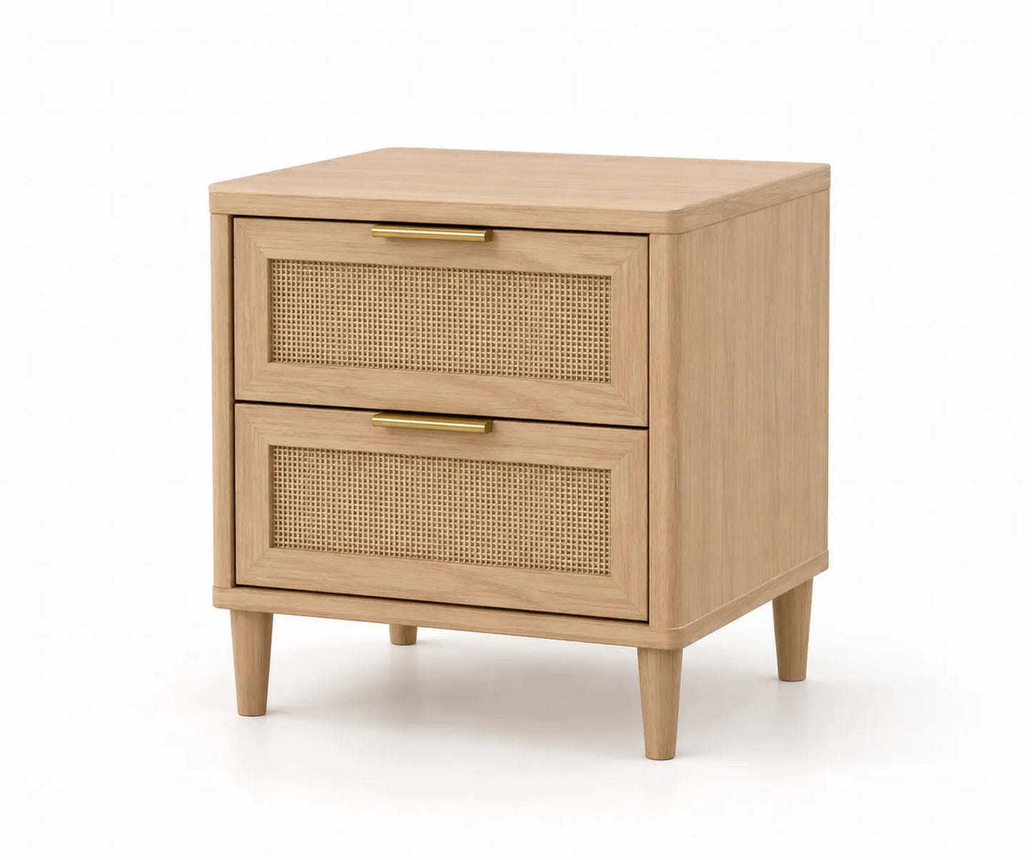 Table de chevet en bois avec tiroirs en rotin