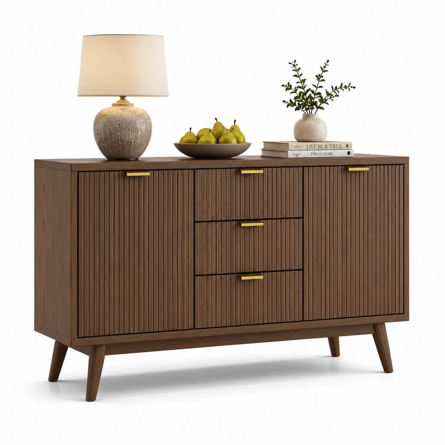 Buffet en Bois Marron avec Tiroirs et Portes