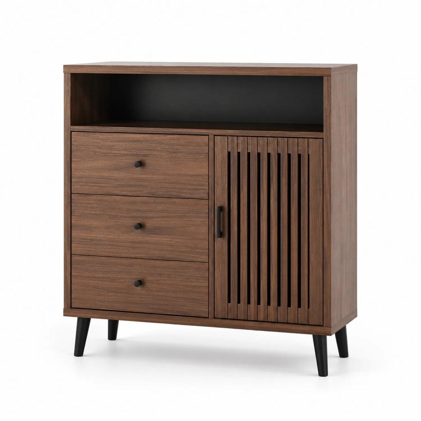 Buffet en bois avec tiroirs et porte à lamelles noyer