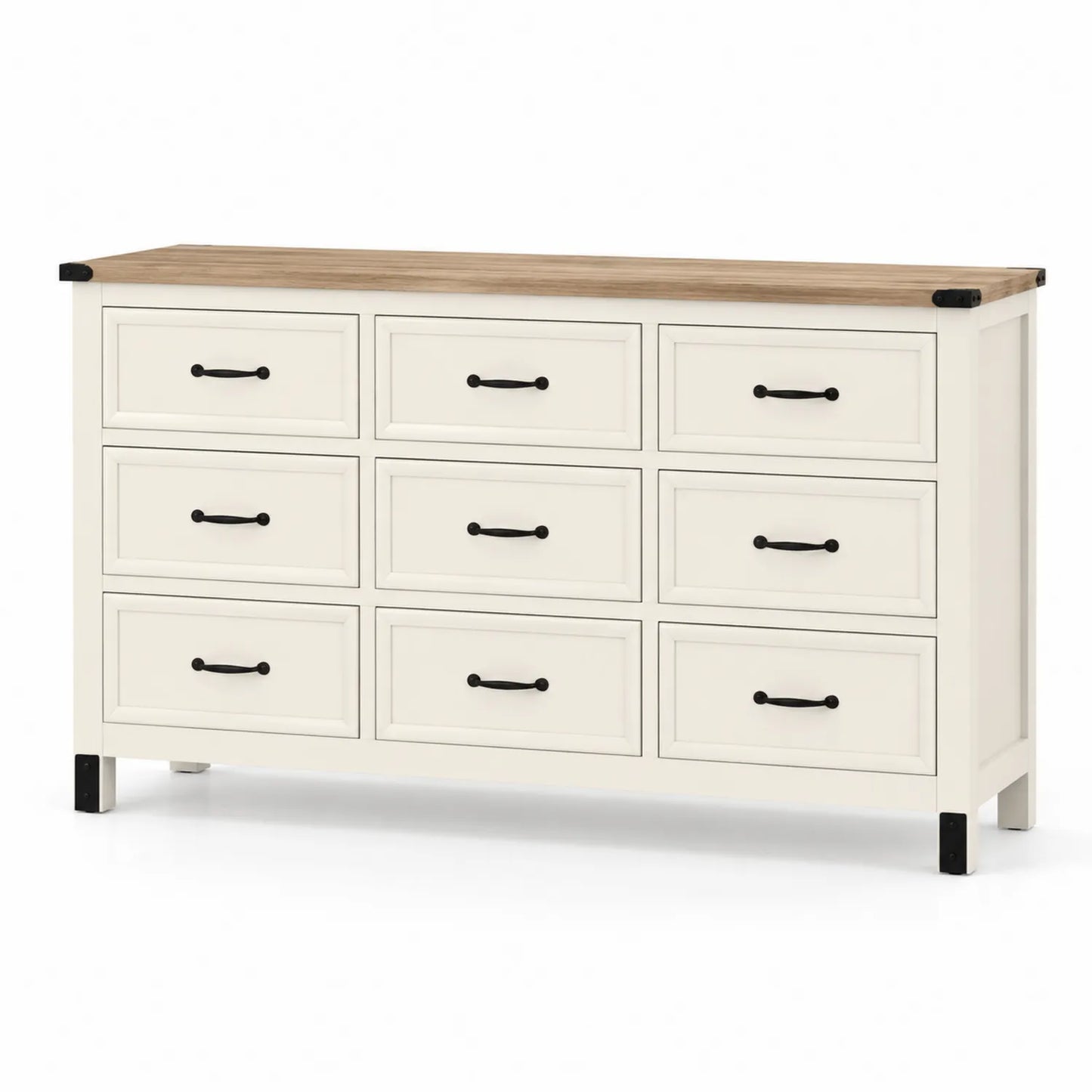 Commode 9 tiroirs en Bois Blanc et Noir