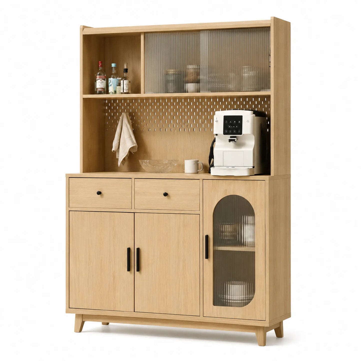 Buffet de cuisine en bois avec portes en verre cannelé