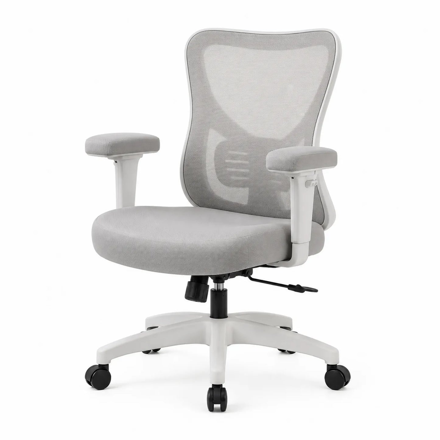 Chaise de bureau ergonomique en maille gris avec accoudoirs réglables