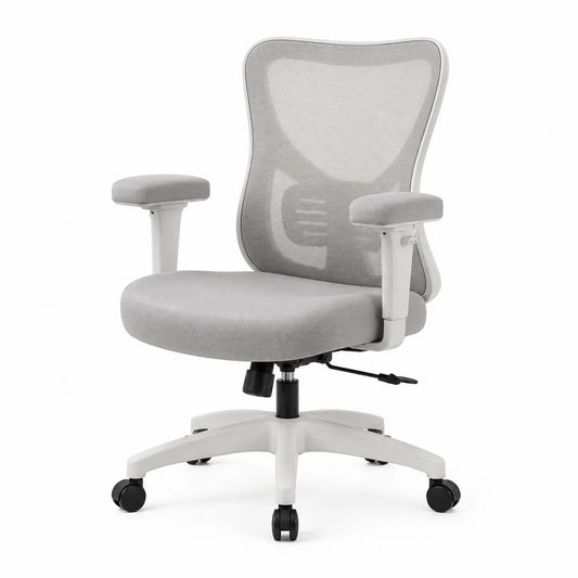 Chaise de bureau ergonomique en maille gris avec accoudoirs réglables