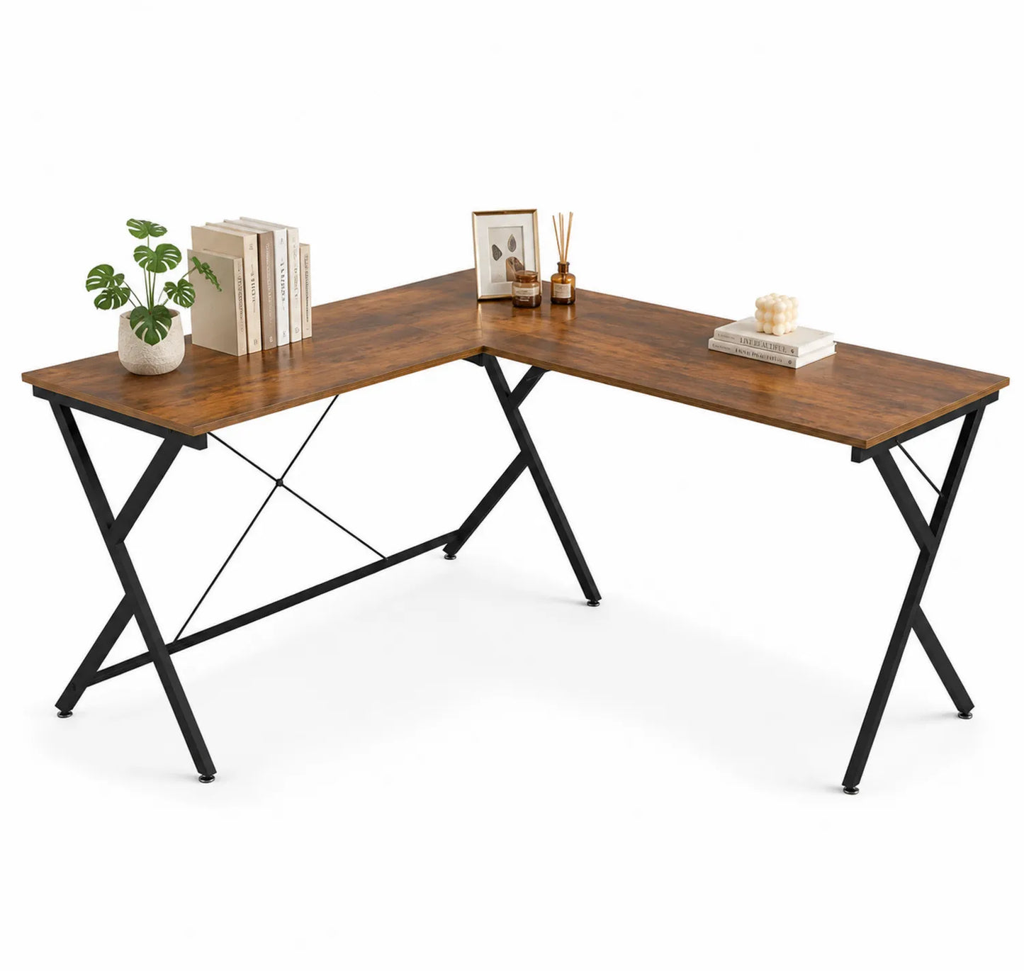 Bureau d'angle en bois et métal noir