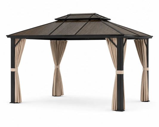Pavillon de jardin en aluminium avec rideaux en polyester 300x400 cm