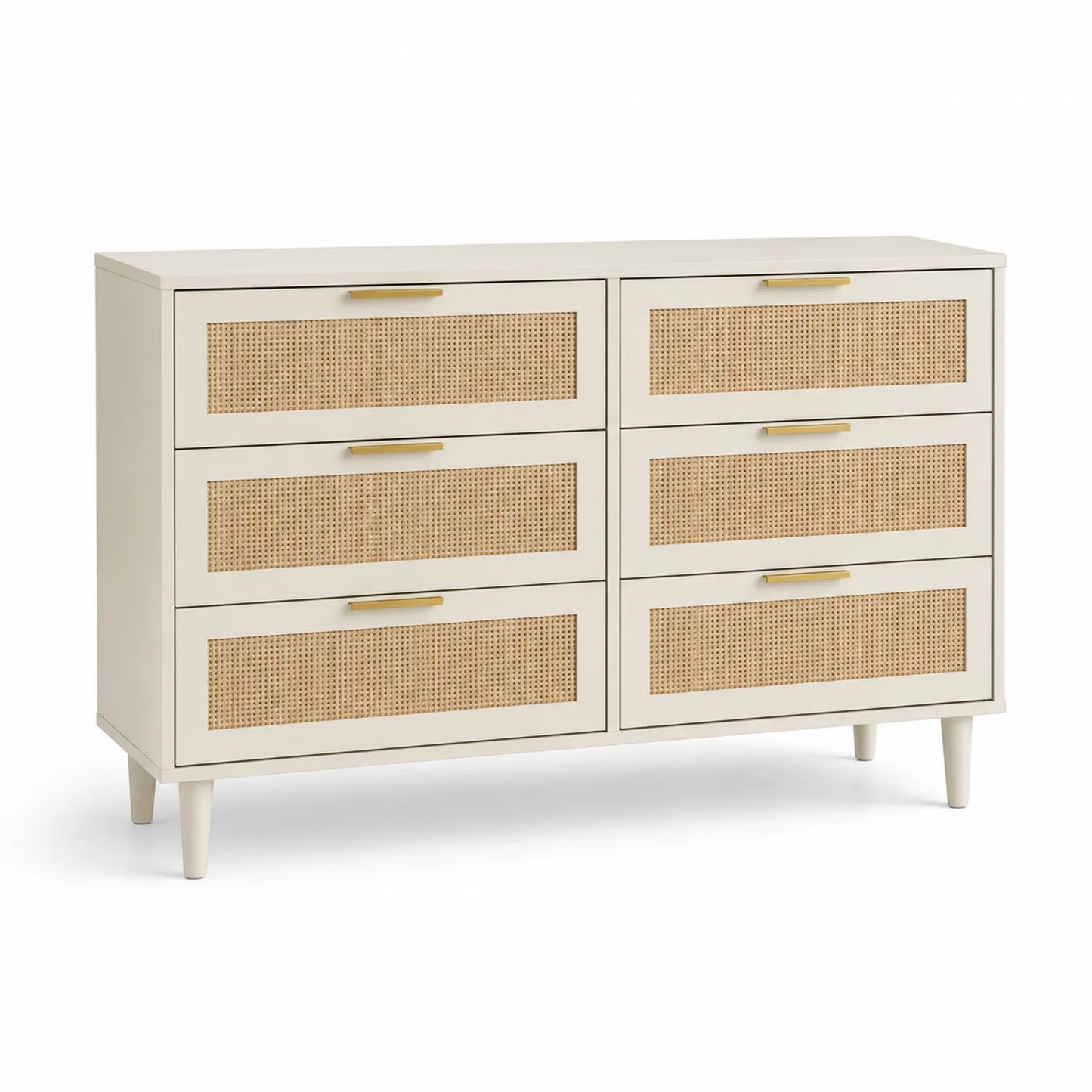 Commode en Bois et Rotin avec 6 Tiroirs
