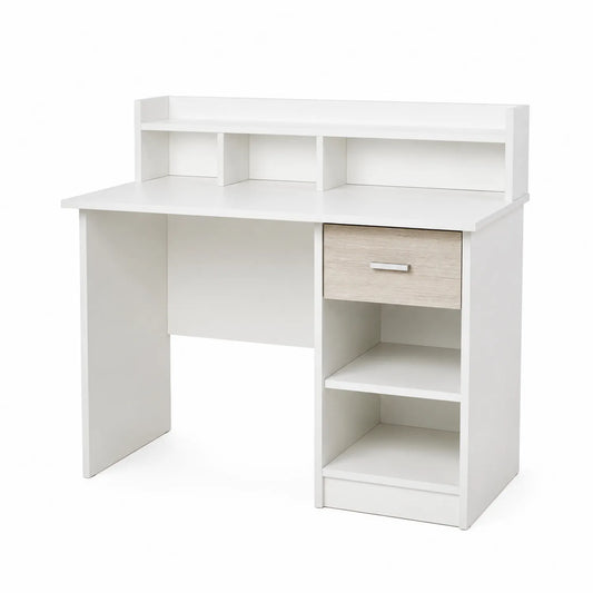 Bureau en bois avec étagères et tiroir en mélamine Blanc 120x60x75 cm