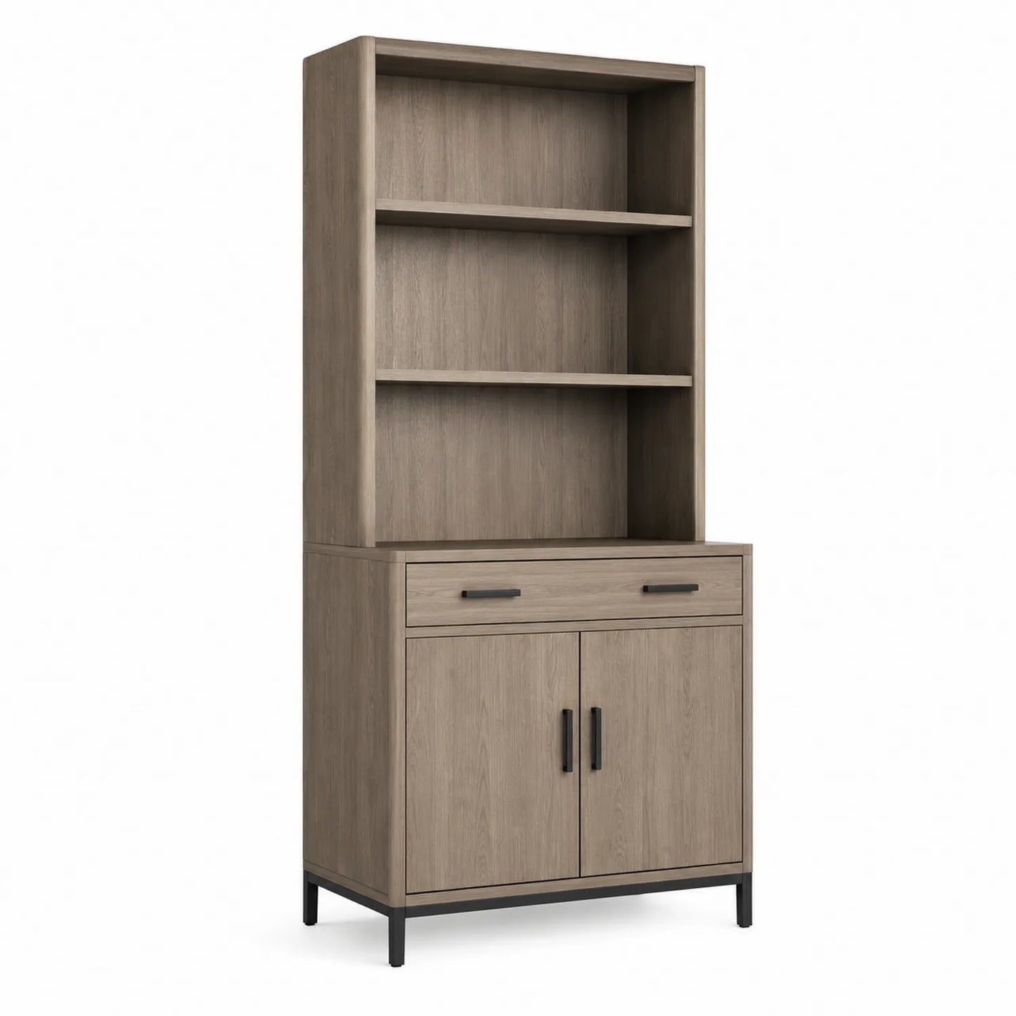 Bibliothèque en Bois et Métal avec Étagères et Armoire