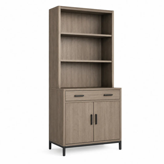 Bibliothèque en Bois et Métal avec Étagères et Armoire