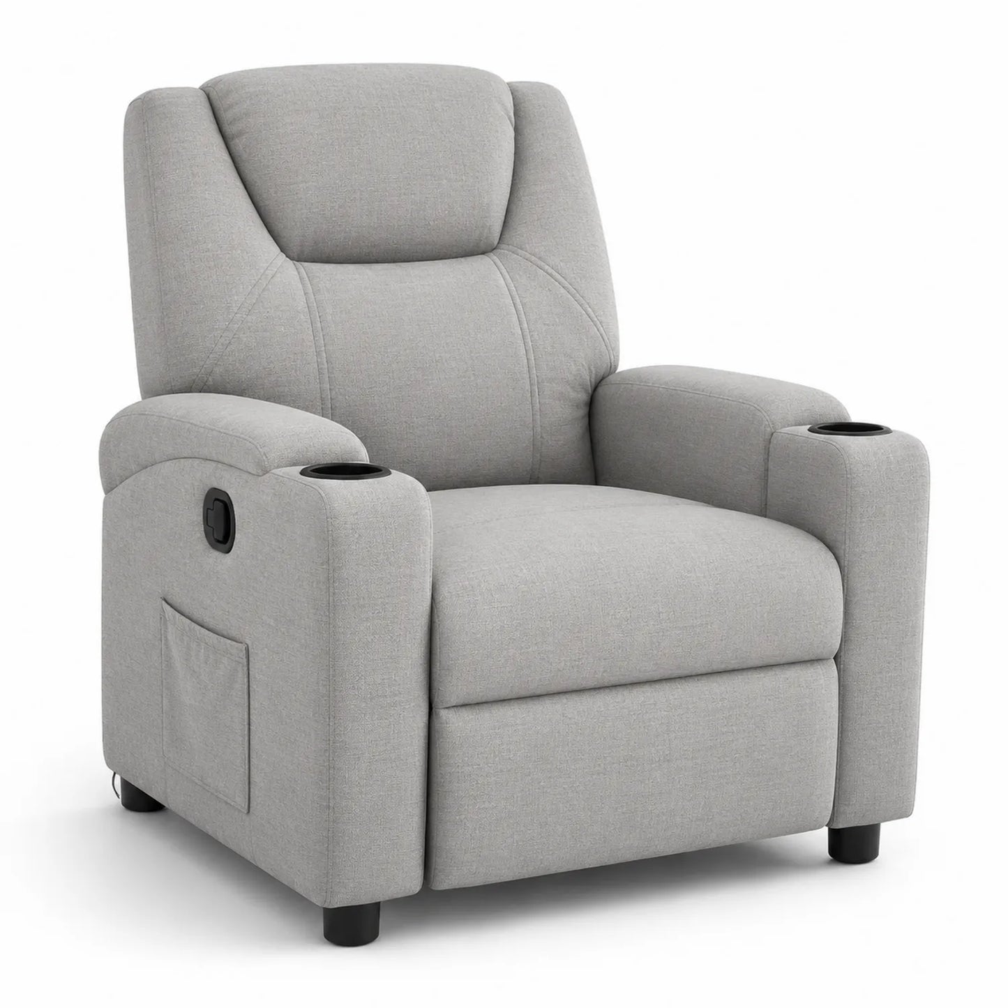 Fauteuil inclinable en tissu polyester gris avec porte-gobelets