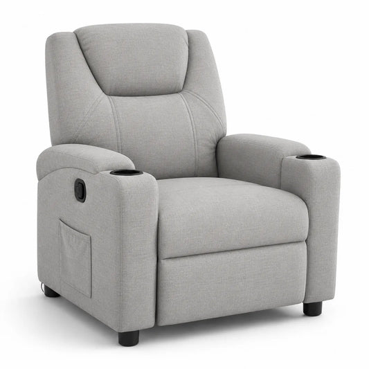 Fauteuil inclinable en tissu polyester gris avec porte-gobelets