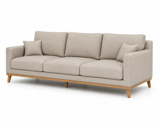 Canapé 3 places en tissu et bois Beige