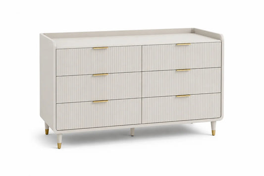 Commode en Bois Blanc avec 6 Tiroirs et Poignées Métalliques Dorées