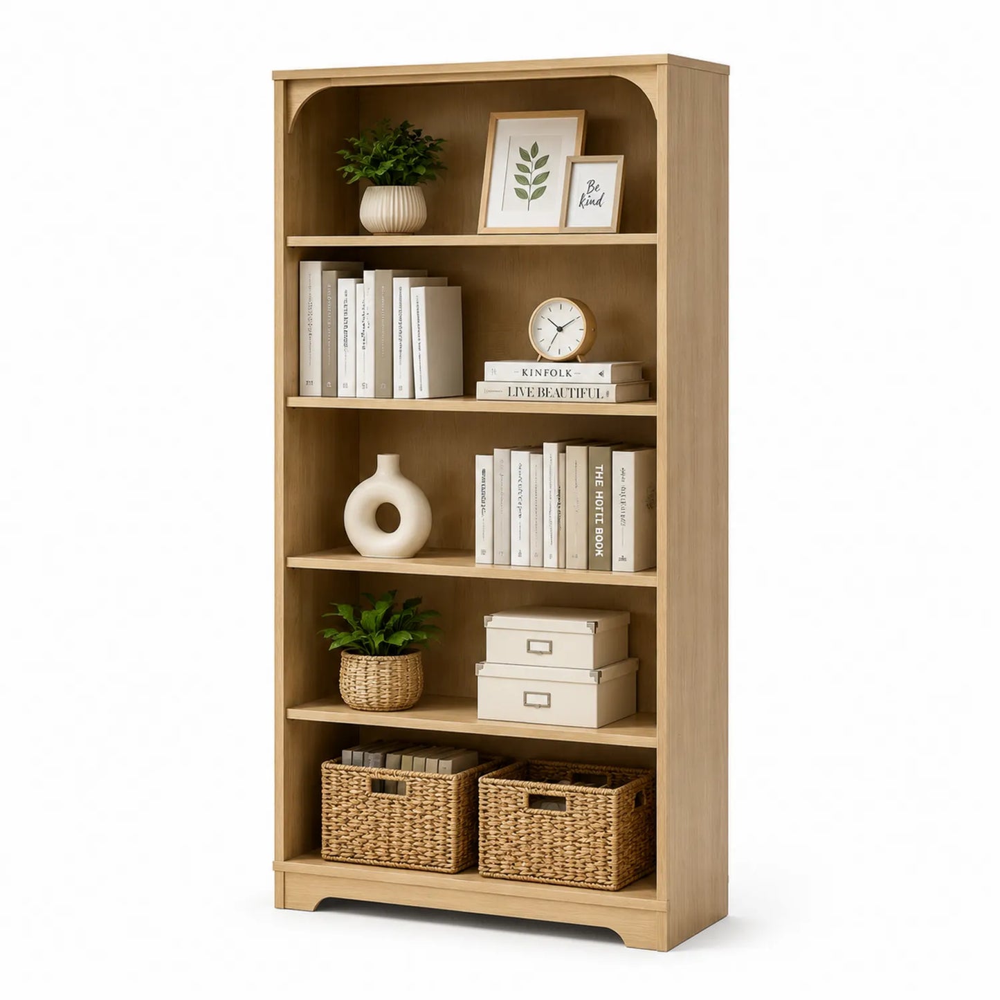 Bibliothèque en bois chêne 5 étagères 180cm