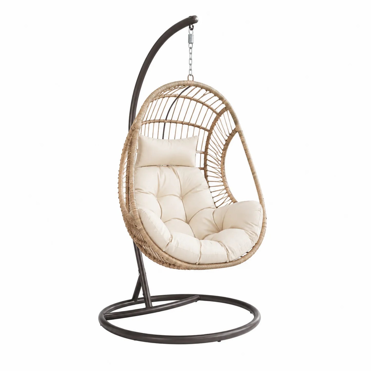 Chaise suspendue en métal et rotin avec coussin en polyester beige