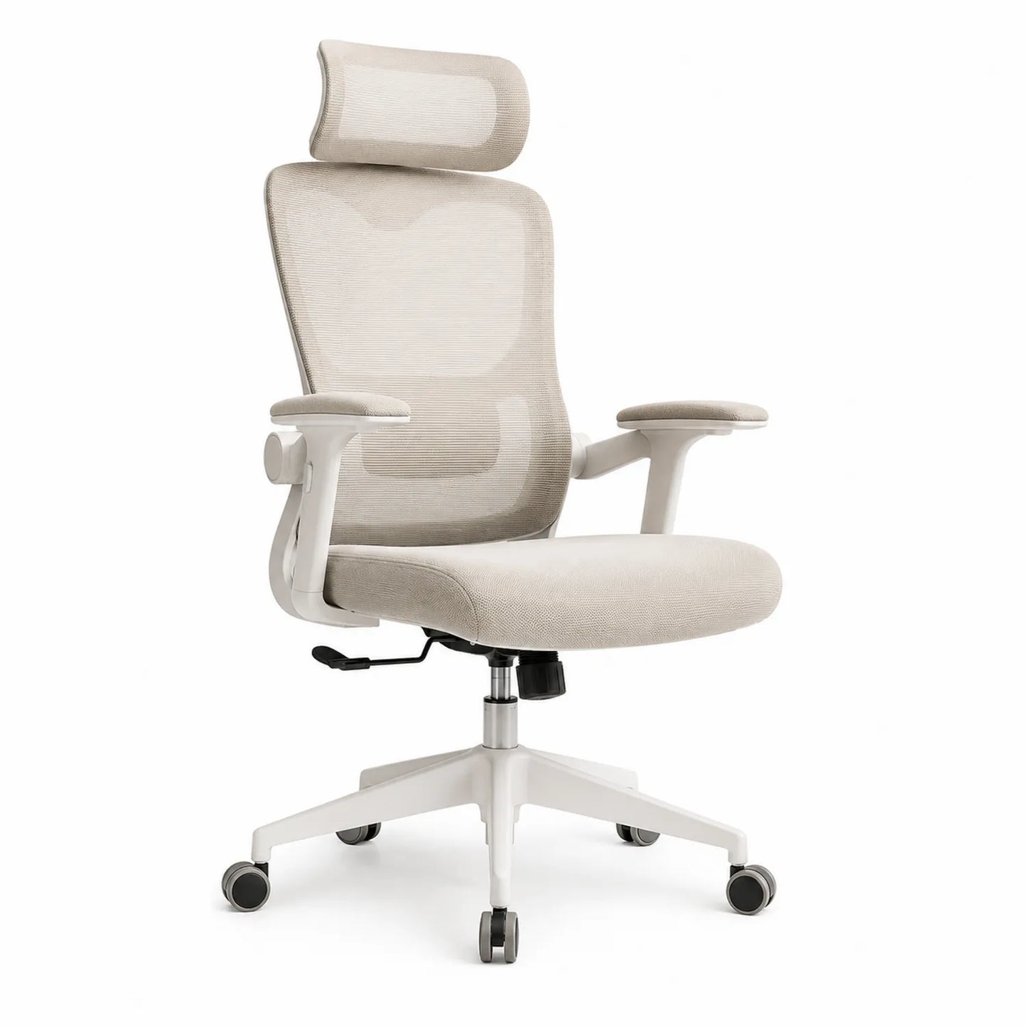 Chaise de bureau en maille beige avec dossier réglable