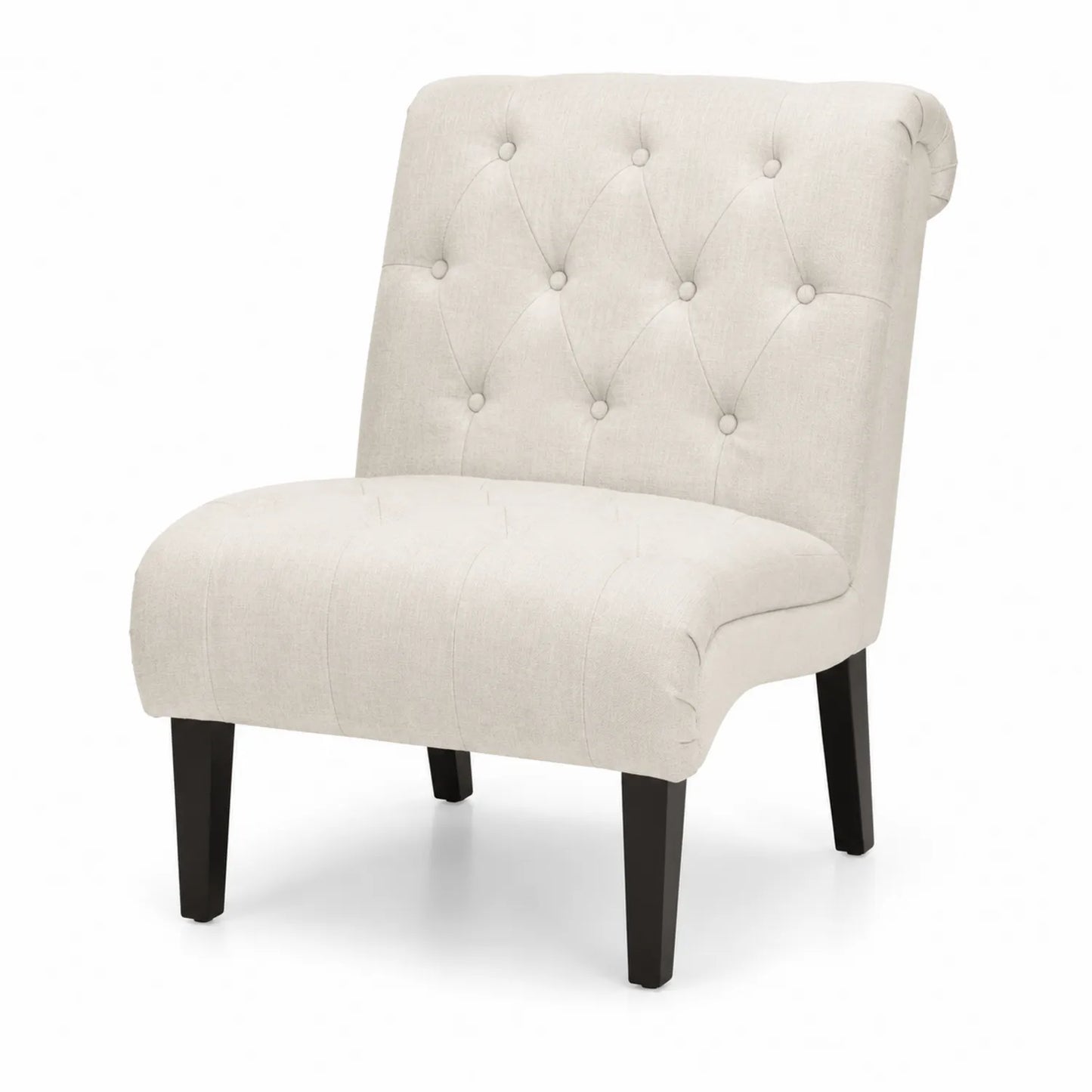 Fauteuil en tissu de lin beige avec pieds en bois
