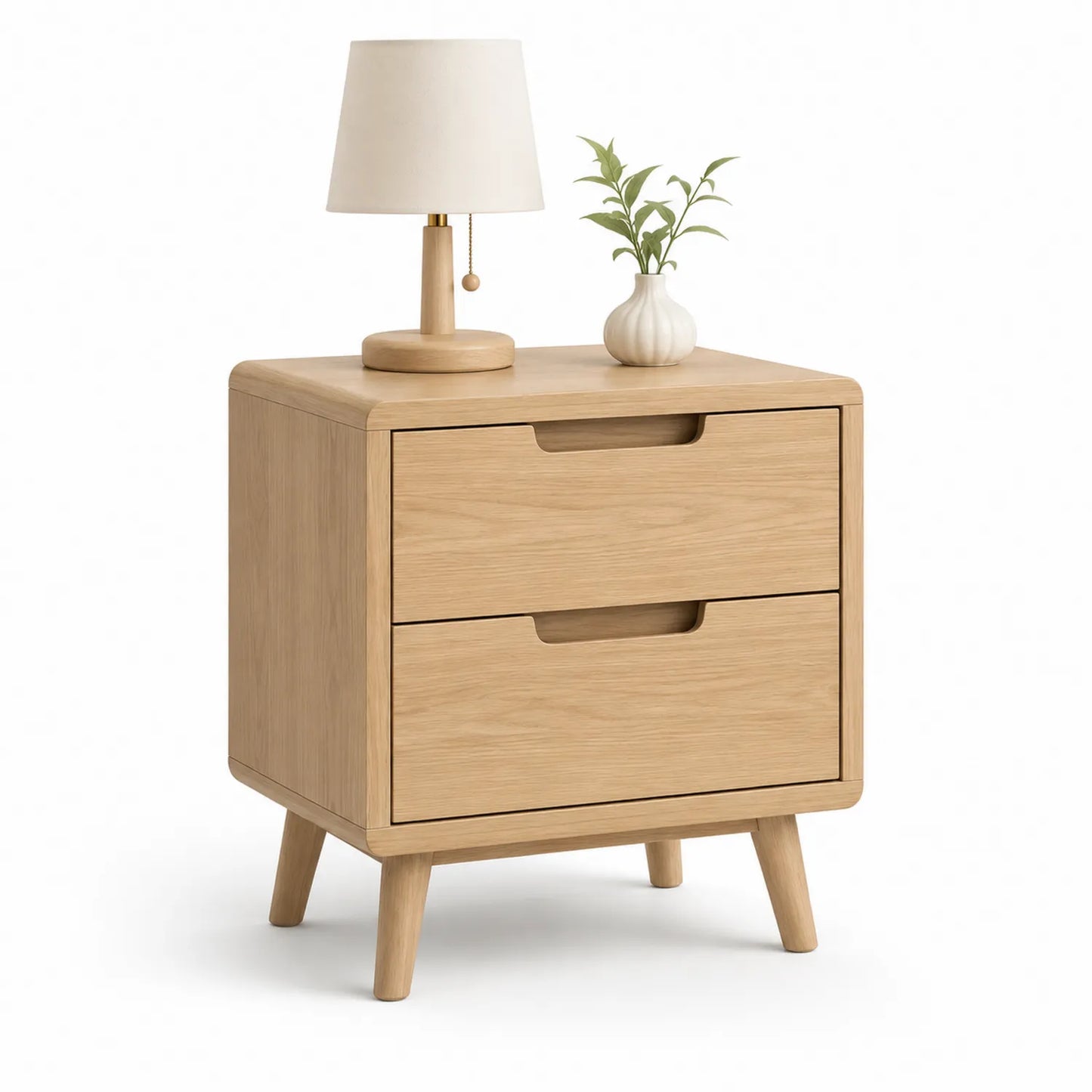 Table de chevet en bois de chêne avec 2 tiroirs