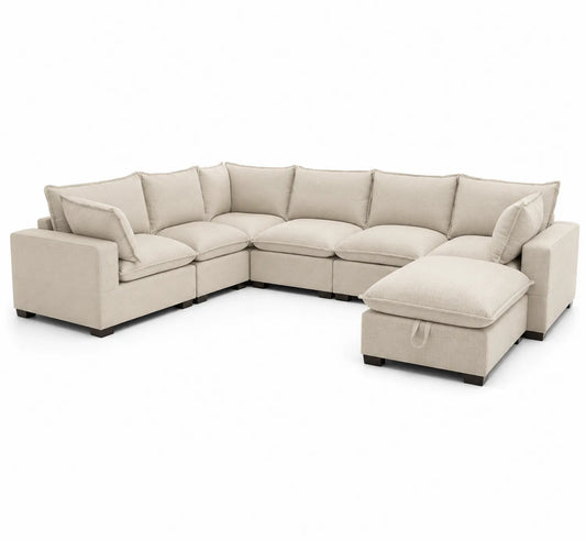 Canapé d'angle modulable en tissu beige