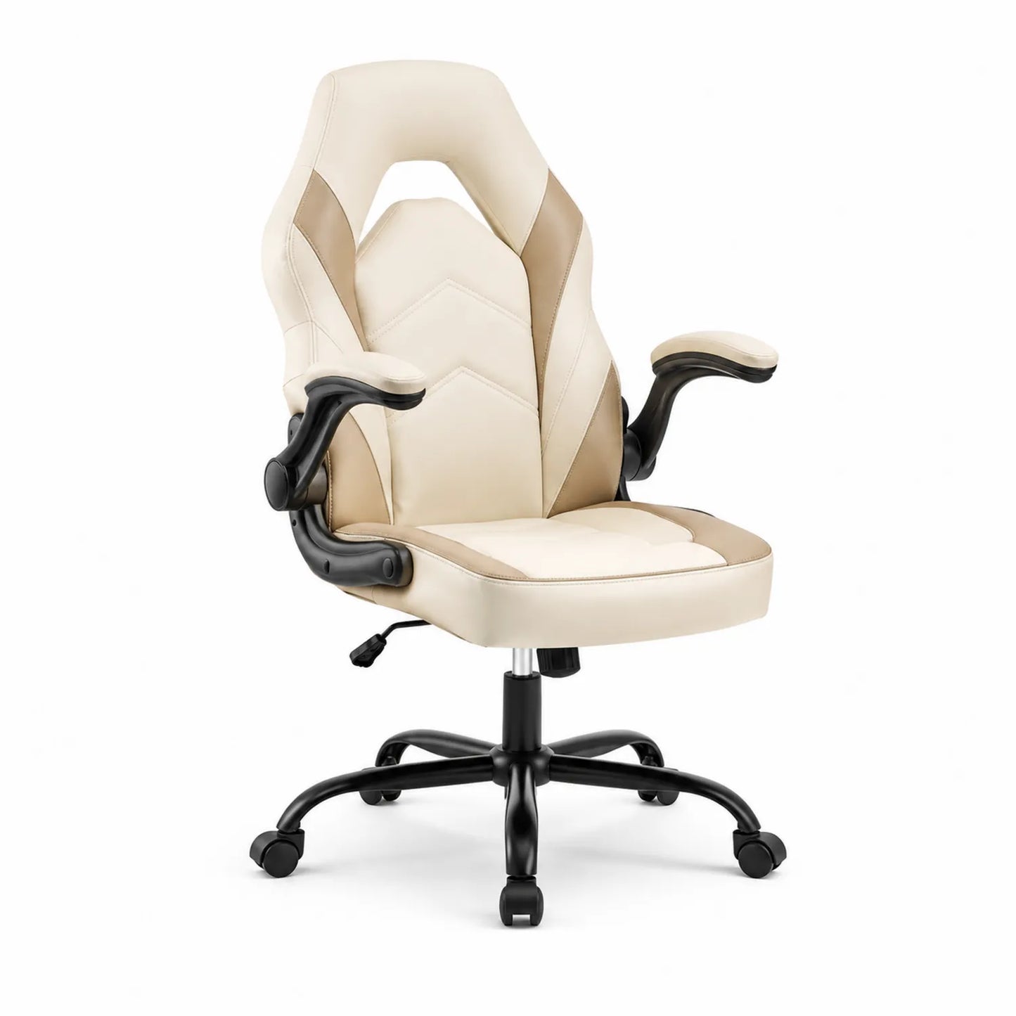 Chaise de bureau en cuir synthétique beige avec accoudoirs