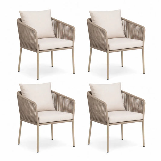 Lot de 4 chaises d'extérieur en aluminium et polyester Beige