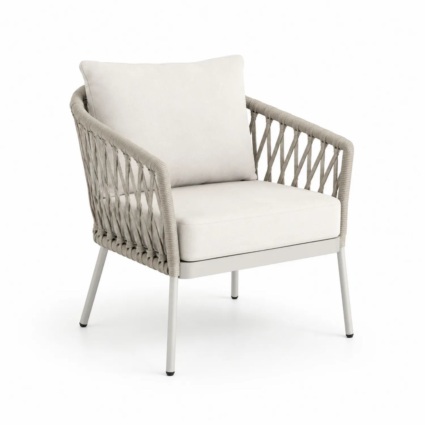 Fauteuil extérieur en corde avec coussins en tissu polyester Beige/Gris clair