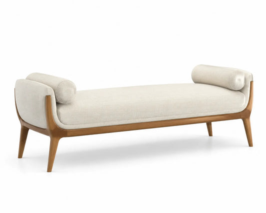 Banquette en bois et lin beige 180cm