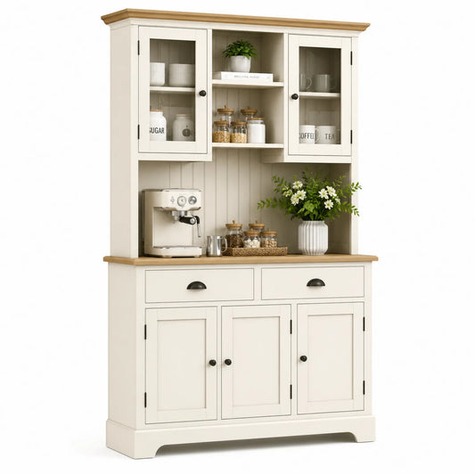 Buffet de Cuisine en Bois avec Portes Vitrées et Tiroirs