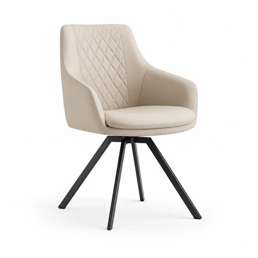 Chaise en cuir synthétique beige avec structure en métal noir