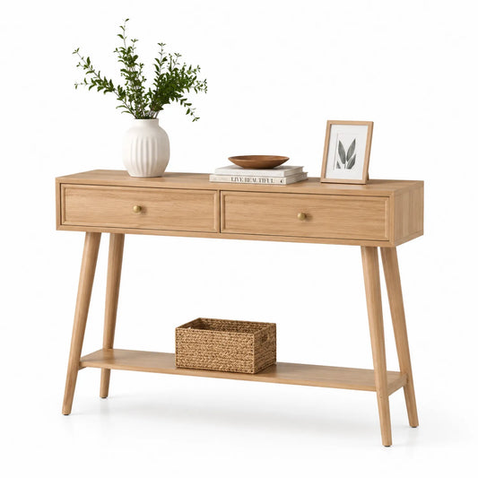 Console en bois avec tiroirs et étagère 120x40x80cm