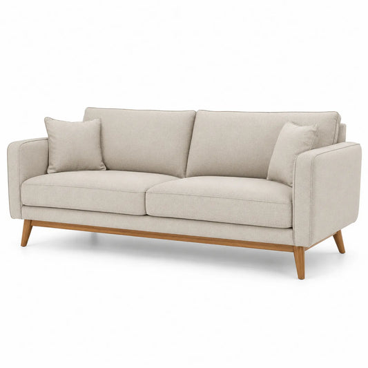 Canapé 3 places en tissu polyester avec pieds en bois massif