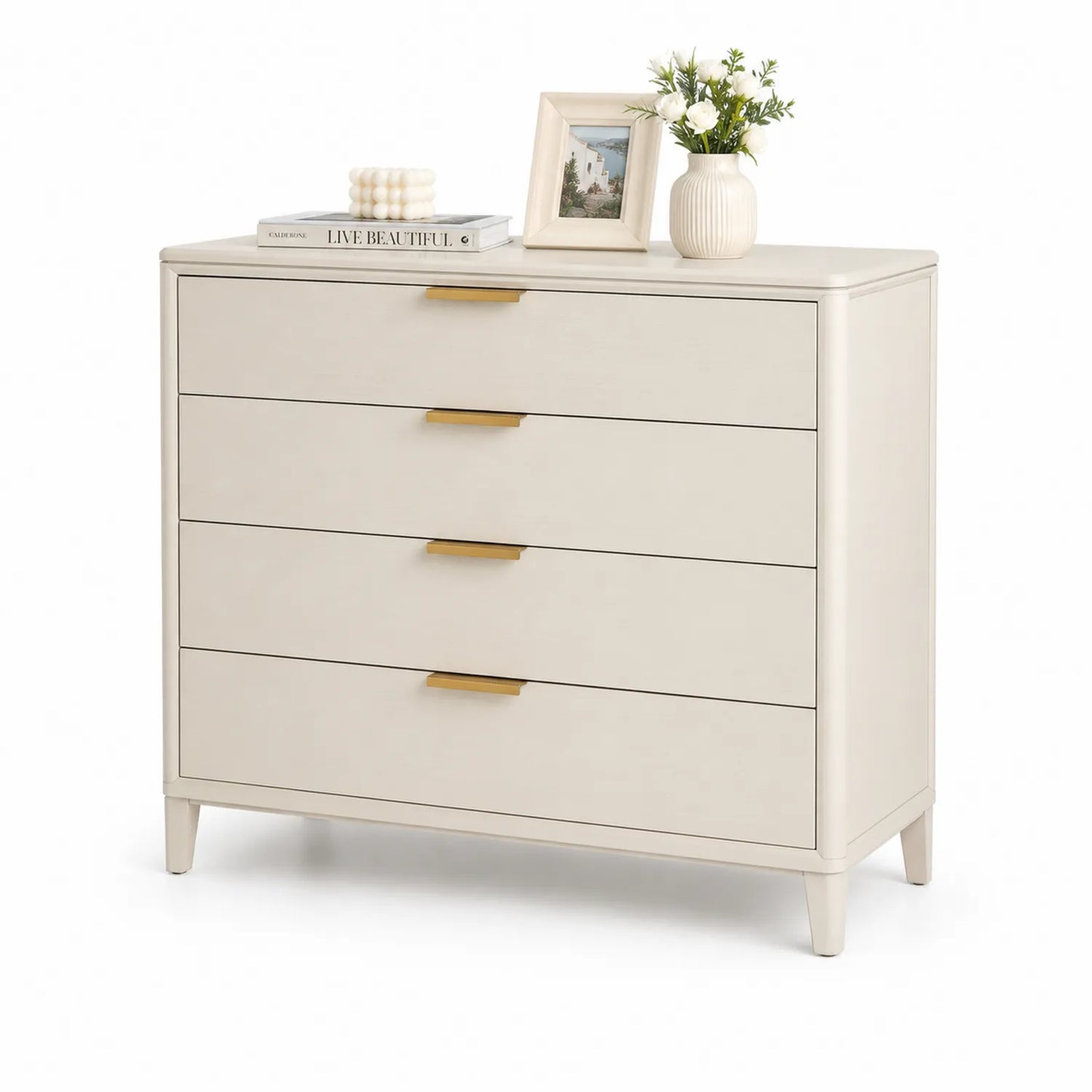 Commode 4 tiroirs en Bois avec poignées en Métal, Beige