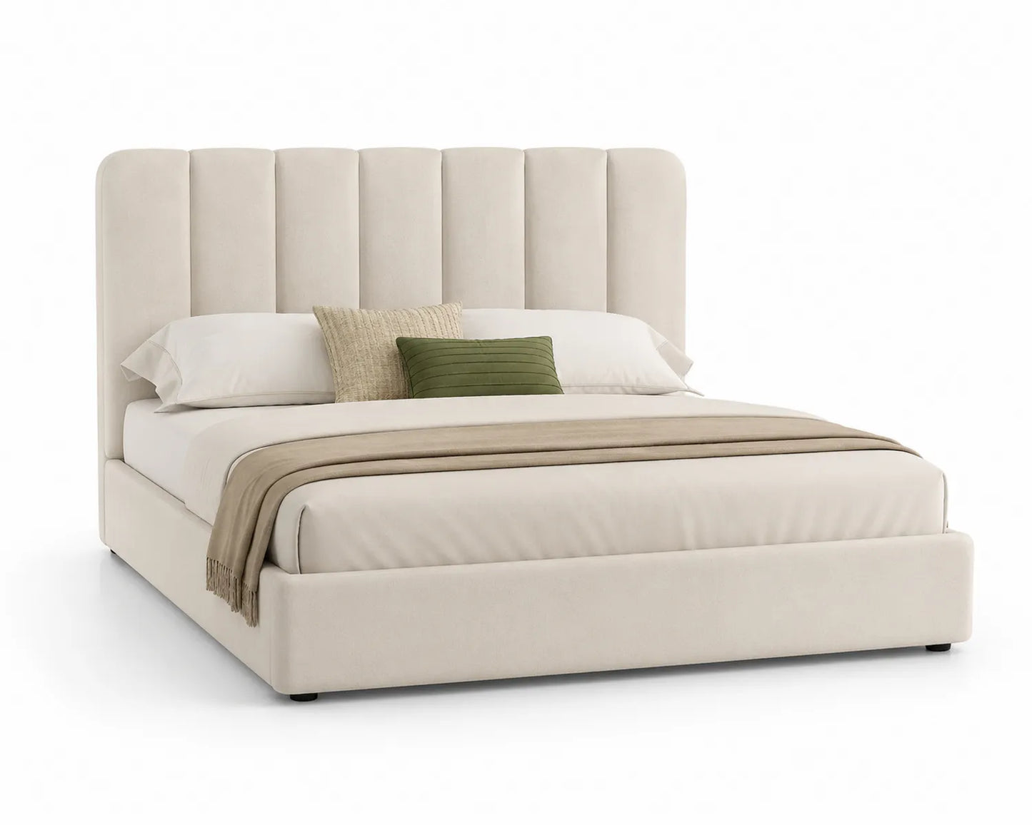 Lit double en bois avec revêtement en velours beige 200x160 cm