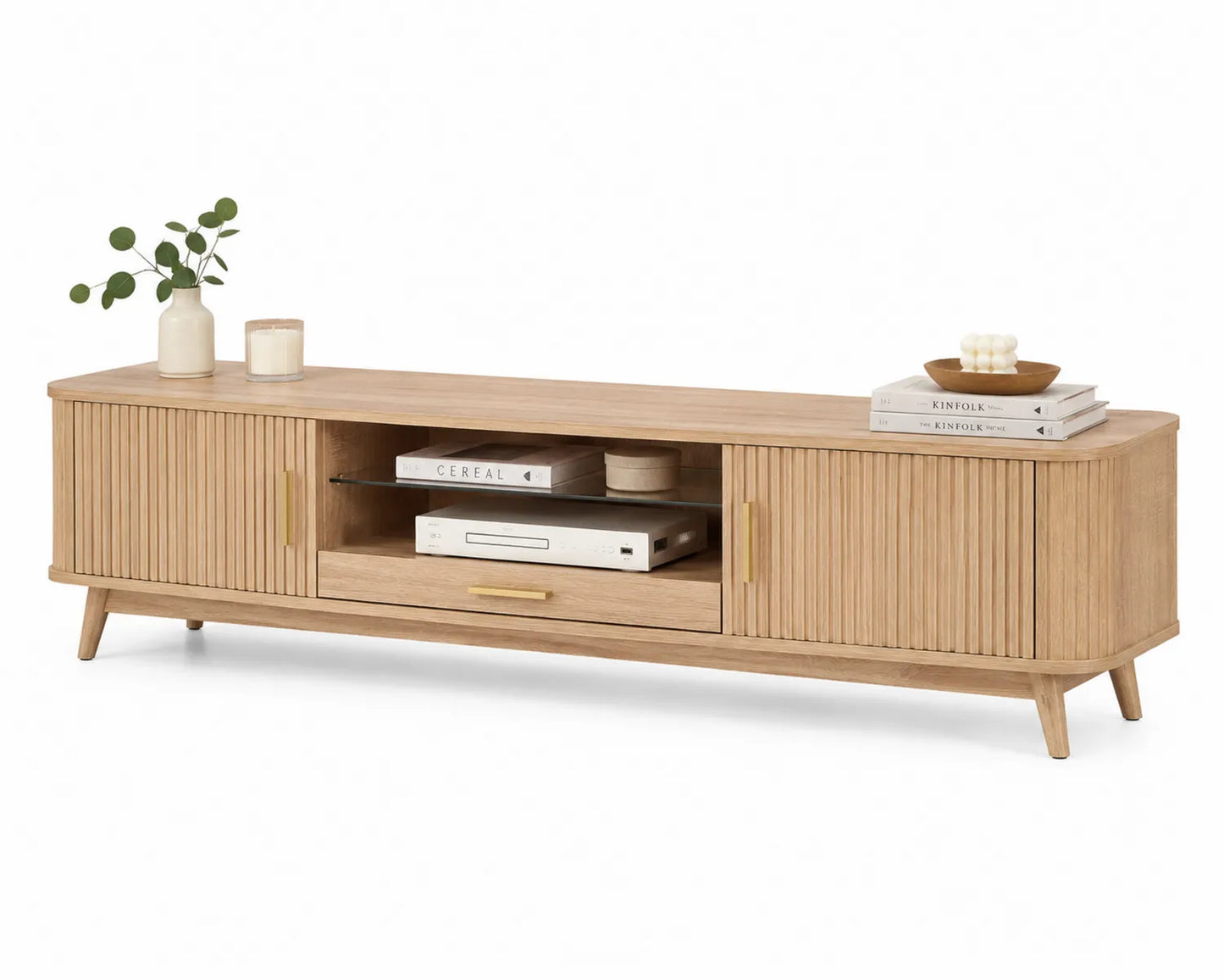 Meuble TV en bois avec rangements 180 cm