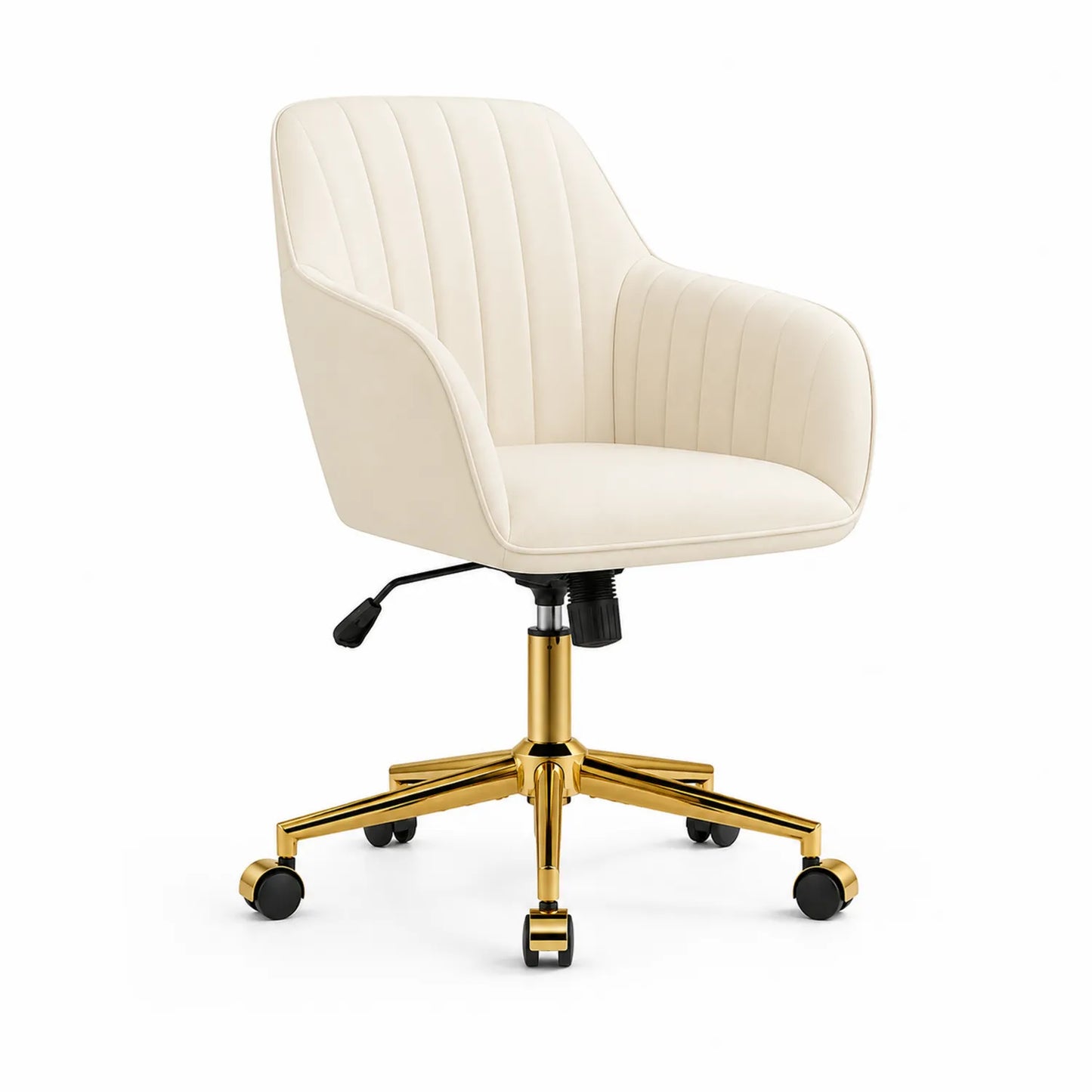 Chaise de bureau en velours Beige avec base en métal Doré