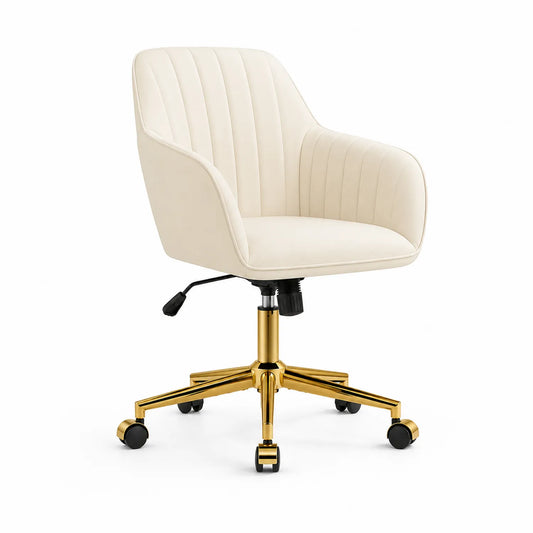 Chaise de bureau en velours Beige avec base en métal Doré