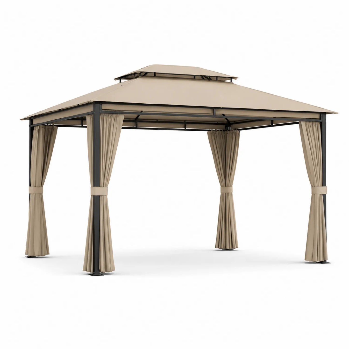 Tonnelle de jardin en métal avec rideaux amovibles en polyester beige 300x400 cm