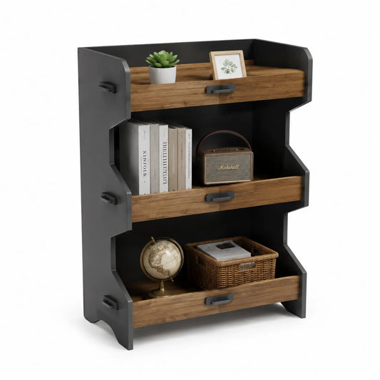 Bibliothèque en métal et bois avec 3 étagères