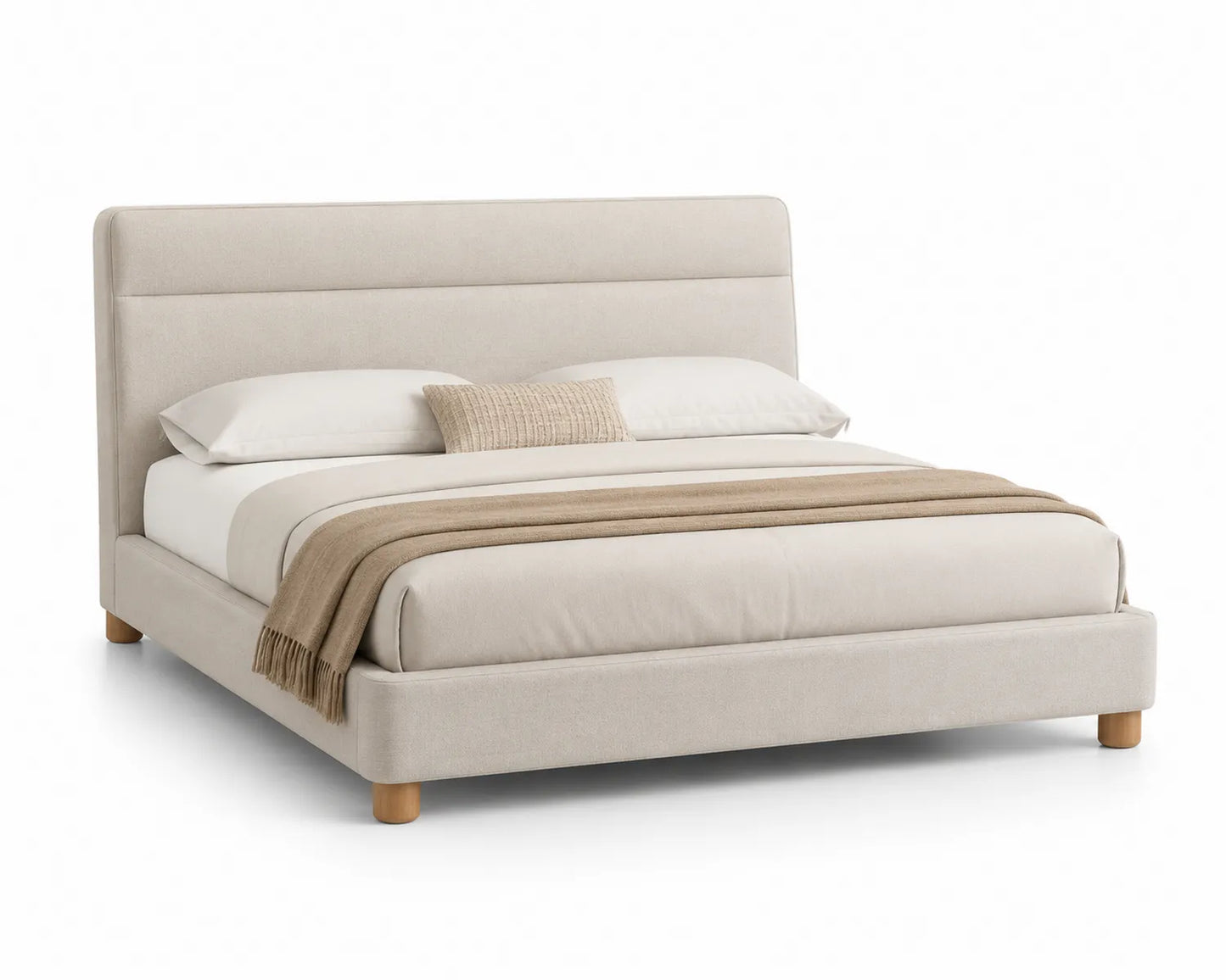 Lit double en tissu et bois 160x200 cm