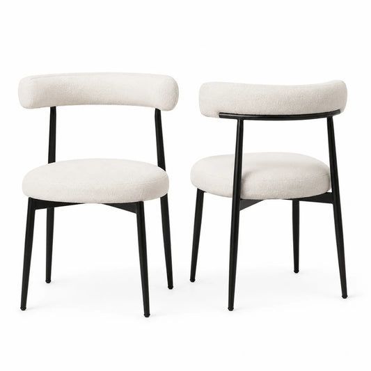 Lot de 2 chaises en métal noir et tissu beige