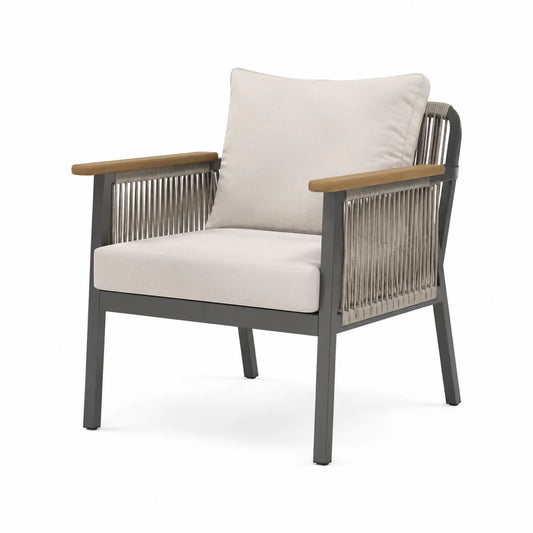 Chaise d'extérieur en aluminium avec accoudoirs en bois
